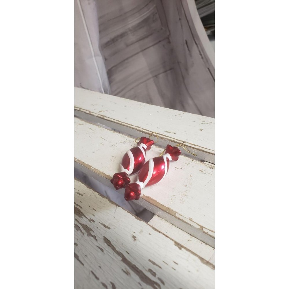 VTG Red Striped Mini Candy Pieces Handpainted Set